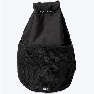 NWOT Pink Black Drawstring Bag with Mesh Pocket